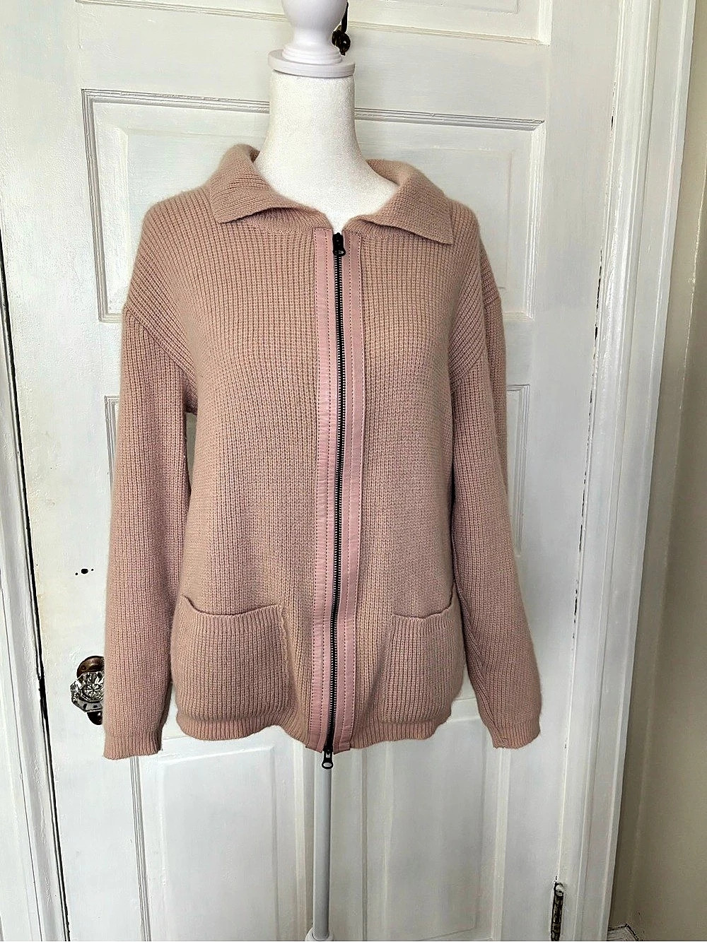 Lana's Argentina Pink Zip Front Wool and Angora Cardigan